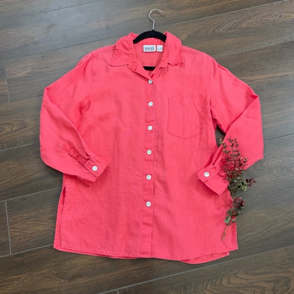 Chico’s pink 100% linen button down shirt - Picture 1 of 5
